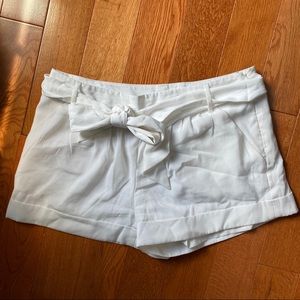 White Dressy Shorts with Side Zip and Waist Tie